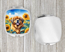 Load image into Gallery viewer, Tibetan Mastiff in Sunflowers Compact Mirror – Stylish Purse Mirror with Artistic Covers