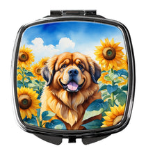 Load image into Gallery viewer, Tibetan Mastiff in Sunflowers Compact Mirror – Stylish Purse Mirror with Artistic Covers