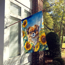 Load image into Gallery viewer, Tibetan Spaniel in Sunflowers House Flag