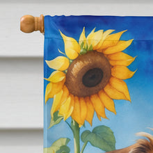 Load image into Gallery viewer, Tibetan Spaniel in Sunflowers House Flag