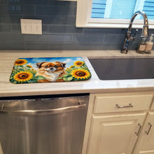 Load image into Gallery viewer, Tibetan Spaniel in Sunflowers Dish Drying Mat Absorbent Dish Drying Mat Pad for Kitchen Counter Dish Drainer Mat for Countertop, 14 x 21", Multicolor