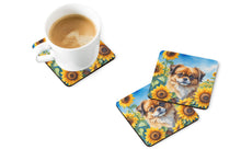 Load image into Gallery viewer, Tibetan Spaniel in Sunflowers Coasters - Set of 4 Lightweight Foam, Absorbent Drink Coasters
