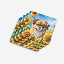 Load image into Gallery viewer, Tibetan Spaniel in Sunflowers Coasters - Set of 4 Lightweight Foam, Absorbent Drink Coasters