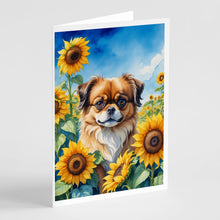 Load image into Gallery viewer, Tibetan Spaniel in Sunflowers Greeting Cards - Blank Note Cards – 8-Pack of Artist-Designed Cards with Envelopes