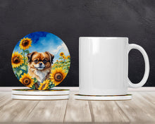 Load image into Gallery viewer, Tibetan Spaniel in Sunflowers Large Sandstone Coasters Pack of 4