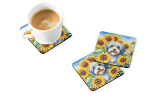 Load image into Gallery viewer, Tibetan Terrier in Sunflowers Coasters - Set of 4 Lightweight Foam, Absorbent Drink Coasters