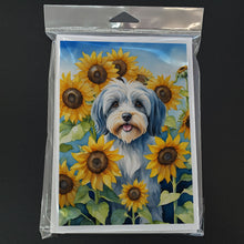 Load image into Gallery viewer, Tibetan Terrier in Sunflowers Greeting Cards - Blank Note Cards – 8-Pack of Artist-Designed Cards with Envelopes