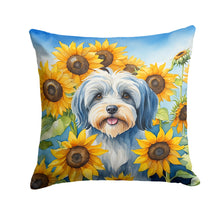 Load image into Gallery viewer, Tibetan Terrier in Sunflowers Throw Pillow