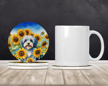 Load image into Gallery viewer, Tibetan Terrier in Sunflowers Large Sandstone Coasters Pack of 4