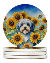 Load image into Gallery viewer, Tibetan Terrier in Sunflowers Large Sandstone Coasters Pack of 4