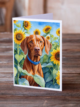 Load image into Gallery viewer, Vizsla in Sunflowers Greeting Cards - Blank Note Cards – 8-Pack of Artist-Designed Cards with Envelopes
