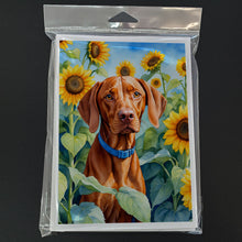 Load image into Gallery viewer, Vizsla in Sunflowers Greeting Cards - Blank Note Cards – 8-Pack of Artist-Designed Cards with Envelopes