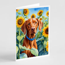 Load image into Gallery viewer, Vizsla in Sunflowers Greeting Cards - Blank Note Cards – 8-Pack of Artist-Designed Cards with Envelopes