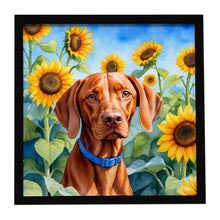 Load image into Gallery viewer, Vizsla in Sunflowers Framed Metal Print