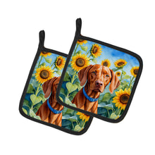 Load image into Gallery viewer, Vizsla in Sunflowers Pot Holders - Set of 2 Decorative Kitchen Helpers | Made in the USA