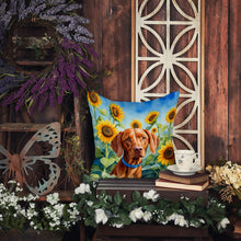 Load image into Gallery viewer, Vizsla in Sunflowers Throw Pillow - 14x14 Decorative Pillow – Art for Your Home &amp; Patio