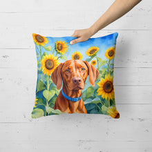 Load image into Gallery viewer, Vizsla in Sunflowers Throw Pillow