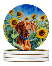 Load image into Gallery viewer, Vizsla in Sunflowers Large Sandstone Coasters Pack of 4