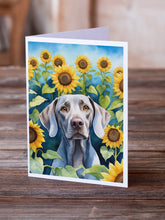 Load image into Gallery viewer, Weimaraner in Sunflowers Greeting Cards - Blank Note Cards – 8-Pack of Artist-Designed Cards with Envelopes