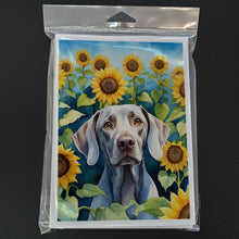 Load image into Gallery viewer, Weimaraner in Sunflowers Greeting Cards - Blank Note Cards – 8-Pack of Artist-Designed Cards with Envelopes