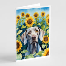 Load image into Gallery viewer, Weimaraner in Sunflowers Greeting Cards - Blank Note Cards – 8-Pack of Artist-Designed Cards with Envelopes