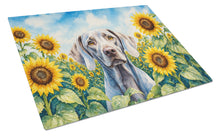 Load image into Gallery viewer, Weimaraner in Sunflowers Cutting Board Tempered Glass Kitchen Cutting Surface, Heat Resistant Chopping Board with Non-Slip Feet, Decorative Food Prep &amp; Serving