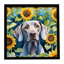 Load image into Gallery viewer, Weimaraner in Sunflowers Framed Metal Print