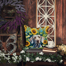 Load image into Gallery viewer, Weimaraner in Sunflowers Throw Pillow - 14x14 Decorative Pillow – Art for Your Home &amp; Patio
