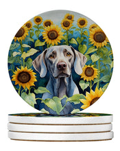 Load image into Gallery viewer, Weimaraner in Sunflowers Large Sandstone Coasters Pack of 4