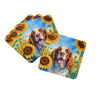 Load image into Gallery viewer, Welsh Springer Spaniel in Sunflowers Coasters - Set of 4 Lightweight Foam, Absorbent Drink Coasters