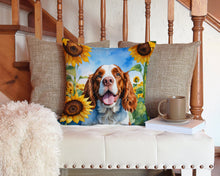 Load image into Gallery viewer, Welsh Springer Spaniel in Sunflowers Throw Pillow - 14x14 Decorative Pillow – Art for Your Home &amp; Patio