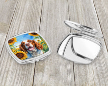 Load image into Gallery viewer, Welsh Springer Spaniel in Sunflowers Compact Mirror – Stylish Purse Mirror with Artistic Covers