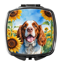 Load image into Gallery viewer, Welsh Springer Spaniel in Sunflowers Compact Mirror – Stylish Purse Mirror with Artistic Covers