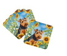 Load image into Gallery viewer, Welsh Terrier in Sunflowers Coasters - Set of 4 Lightweight Foam, Absorbent Drink Coasters
