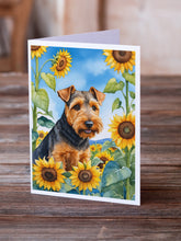 Load image into Gallery viewer, Welsh Terrier in Sunflowers Greeting Cards - Blank Note Cards – 8-Pack of Artist-Designed Cards with Envelopes