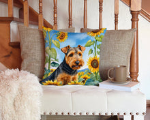 Load image into Gallery viewer, Welsh Terrier in Sunflowers Throw Pillow - 14x14 Decorative Pillow – Art for Your Home &amp; Patio