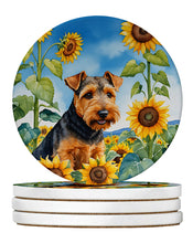 Load image into Gallery viewer, Welsh Terrier in Sunflowers Large Sandstone Coasters Pack of 4