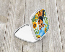 Load image into Gallery viewer, Welsh Terrier in Sunflowers Compact Mirror – Stylish Purse Mirror with Artistic Covers
