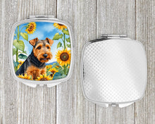 Load image into Gallery viewer, Welsh Terrier in Sunflowers Compact Mirror – Stylish Purse Mirror with Artistic Covers
