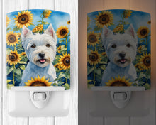 Load image into Gallery viewer, Westie in Sunflowers Ceramic Night Light