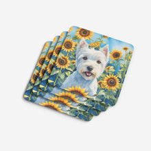 Load image into Gallery viewer, Westie in Sunflowers Coasters - Set of 4 Lightweight Foam, Absorbent Drink Coasters