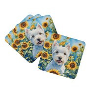 Load image into Gallery viewer, Westie in Sunflowers Coasters - Set of 4 Lightweight Foam, Absorbent Drink Coasters