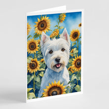 Load image into Gallery viewer, Westie in Sunflowers Greeting Cards - Blank Note Cards – 8-Pack of Artist-Designed Cards with Envelopes