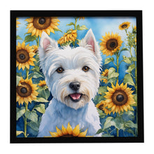 Load image into Gallery viewer, Westie in Sunflowers Framed Metal Print