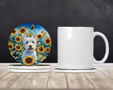 Load image into Gallery viewer, Westie in Sunflowers Large Sandstone Coasters Pack of 4