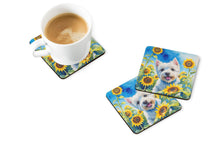 Load image into Gallery viewer, Westie in Sunflowers Coasters - Set of 4 Lightweight Foam, Absorbent Drink Coasters