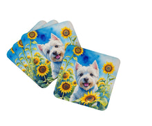 Load image into Gallery viewer, Westie in Sunflowers Coasters - Set of 4 Lightweight Foam, Absorbent Drink Coasters
