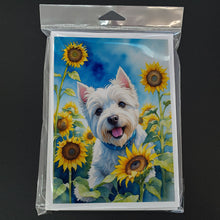 Load image into Gallery viewer, Westie in Sunflowers Greeting Cards - Blank Note Cards – 8-Pack of Artist-Designed Cards with Envelopes