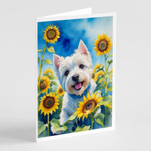 Load image into Gallery viewer, Westie in Sunflowers Greeting Cards - Blank Note Cards – 8-Pack of Artist-Designed Cards with Envelopes