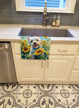 Load image into Gallery viewer, Westie in Sunflowers Kitchen Towel
